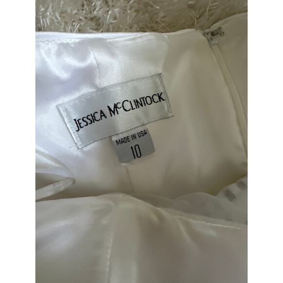 Jessica McClintock White Satin Strapless Rhinestone A-Line Midi Bridal Dress 10 - Picture 7 of 8